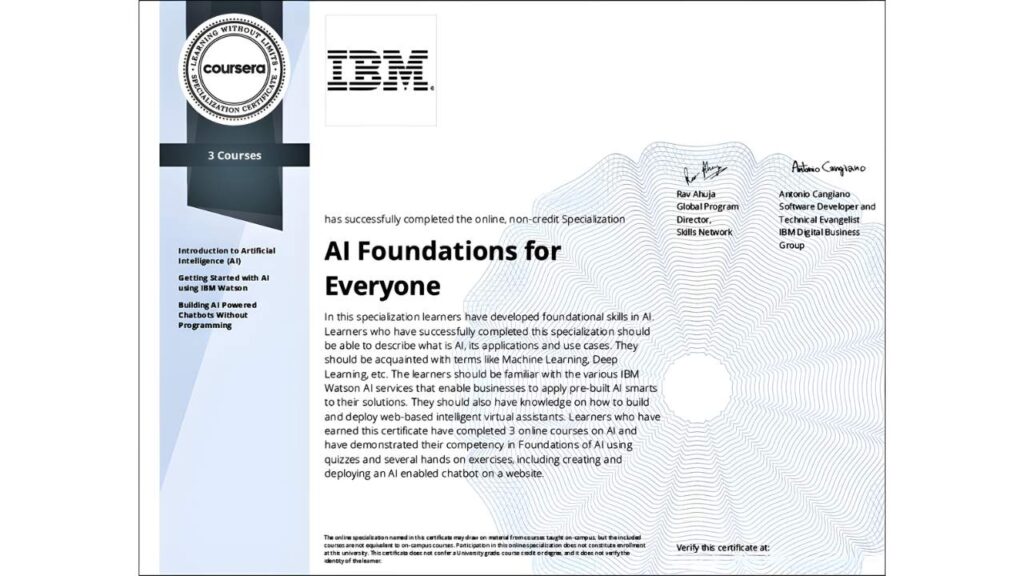 IBM AI Foundations for Everyone Certificate