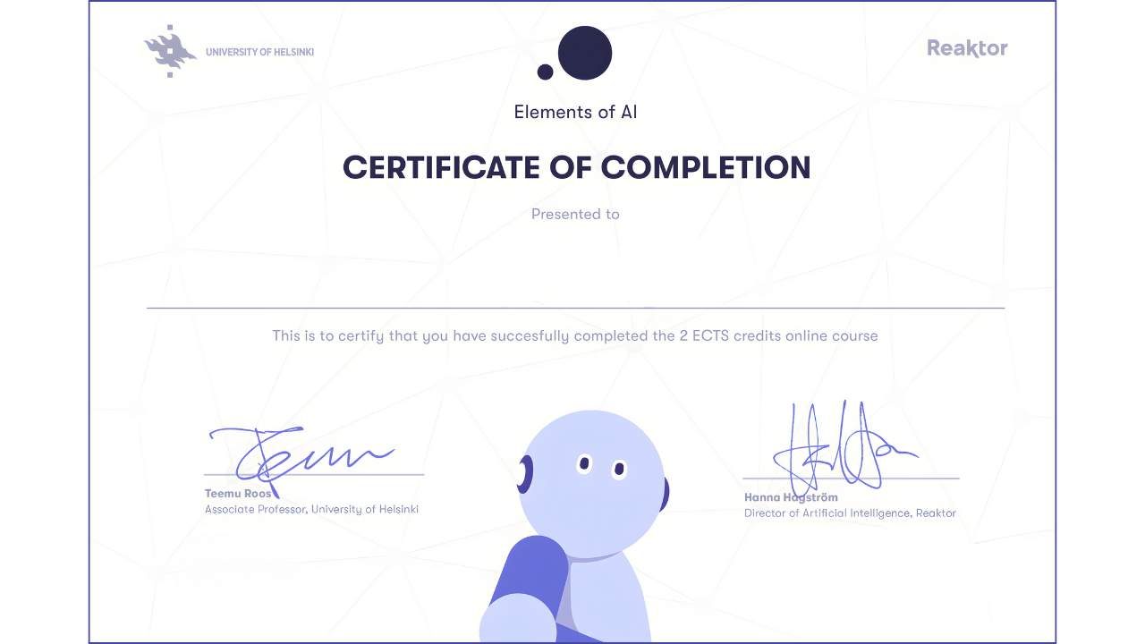 Elements of AI – University of Helsinki Certificate