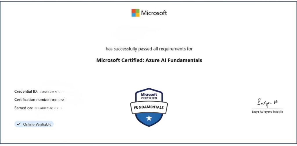 Microsoft AI Fundamentals & Generative AI Courses Certificate